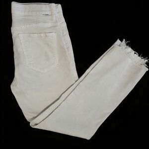 MOTHER White Cropped Raw Hem Skinny Jeans Size 30 High Rise Designer Denim